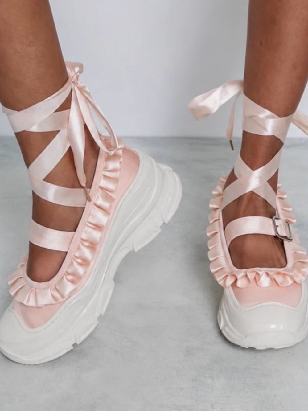 NIB Double Standard Pink Satin Mary Jane Platform Ballet Sneakers Size 37 / US 7 - Picture 4 of 15